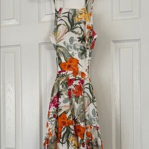 Chelsea & Violet Tropical Floral Midi Dress - Orange, Green, Red